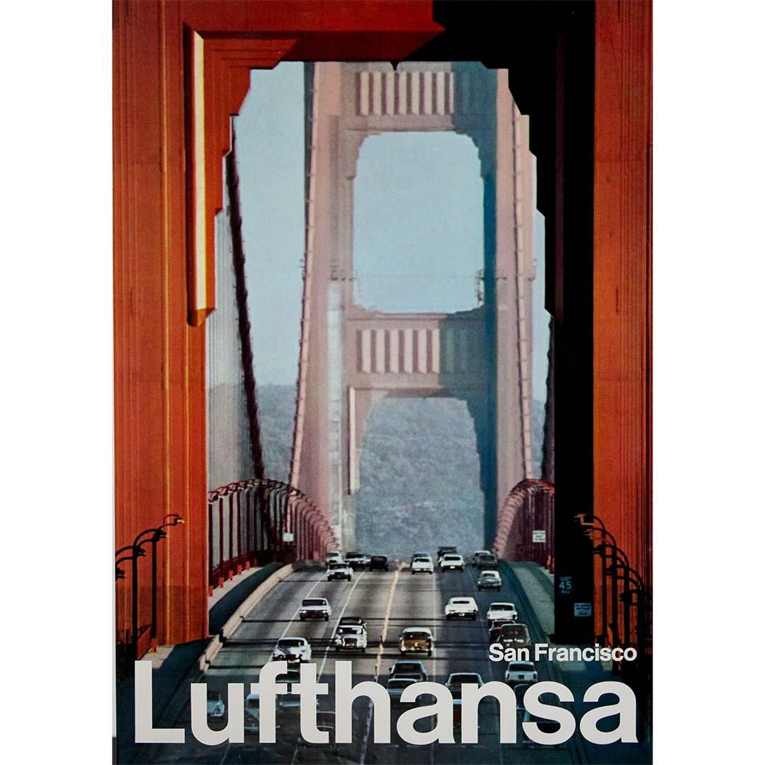 Original circa 1970 Lufthansa travel poster Golden Gate Bridge San Francisco