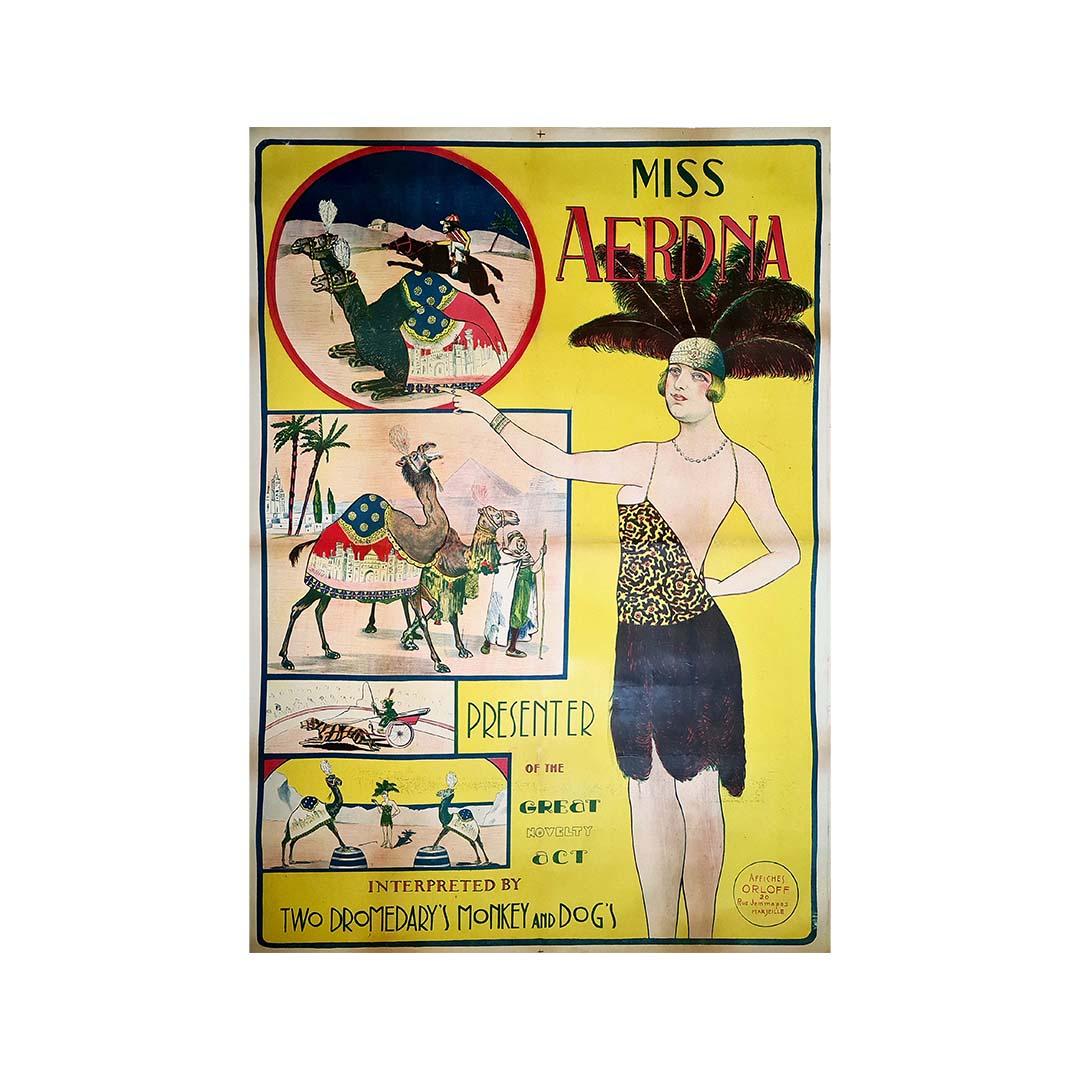 Original circus poster of the beginning of the XXth century: Miss Aerdna - Print by Unknown