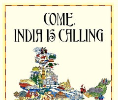 Vintage Air India Travel Poster "Come India Is Calling" Original 1950s Litho.