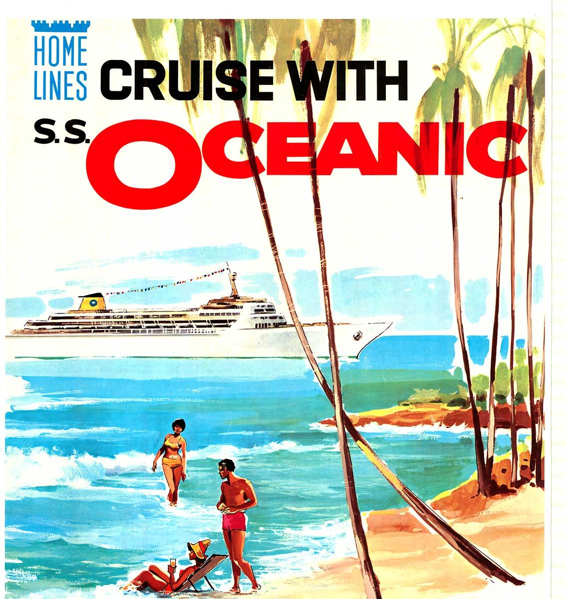 Crucero original con S.S. Oceanic a las Bahamas - Póster de viajes al Caribe - Print de Unknown