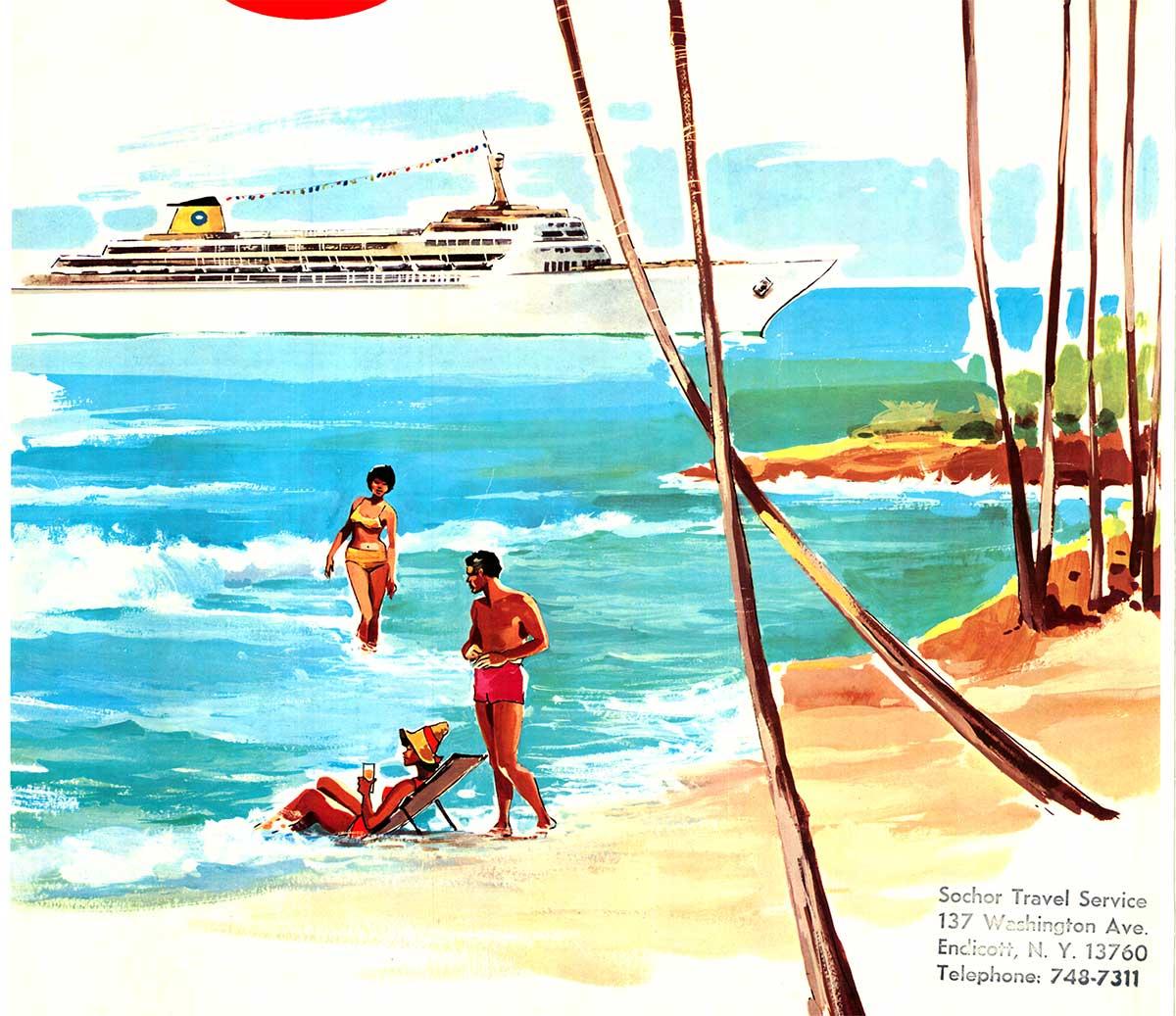 Crucero original con S.S. Oceanic a las Bahamas - Póster de viajes al Caribe - Landscape Print Blanco de Unknown