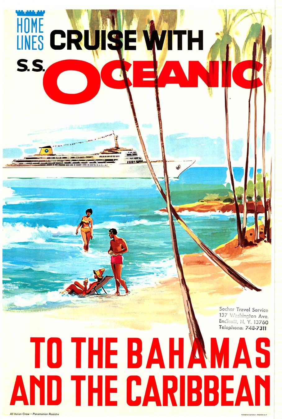 Croisière originale avec S.S. Oceanic to the Bahamas - Affiche de voyage dans les Caraïbes
