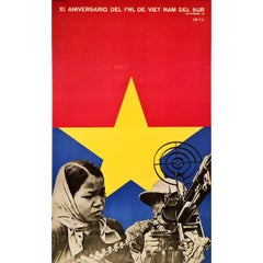 Original Cuban Poster XI Aniversario del FNL de Viet Nam Del Sur Circa 1970