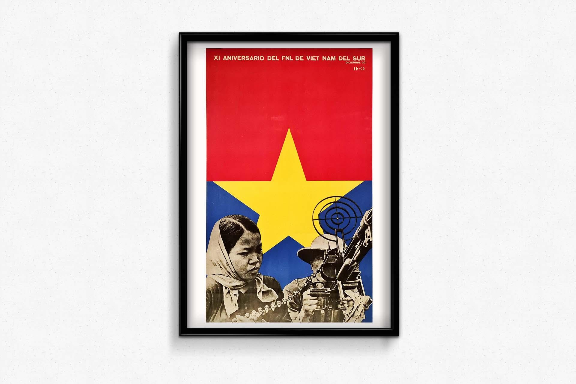Affiche cubaine originale XI Aniversario del FNL de Viet Nam Del Sur, circa 1970 en vente 1
