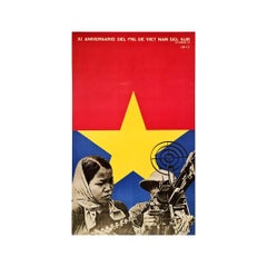 Original Cuban Poster XI Aniversario del FNL de Viet Nam Del Sur Circa 1970