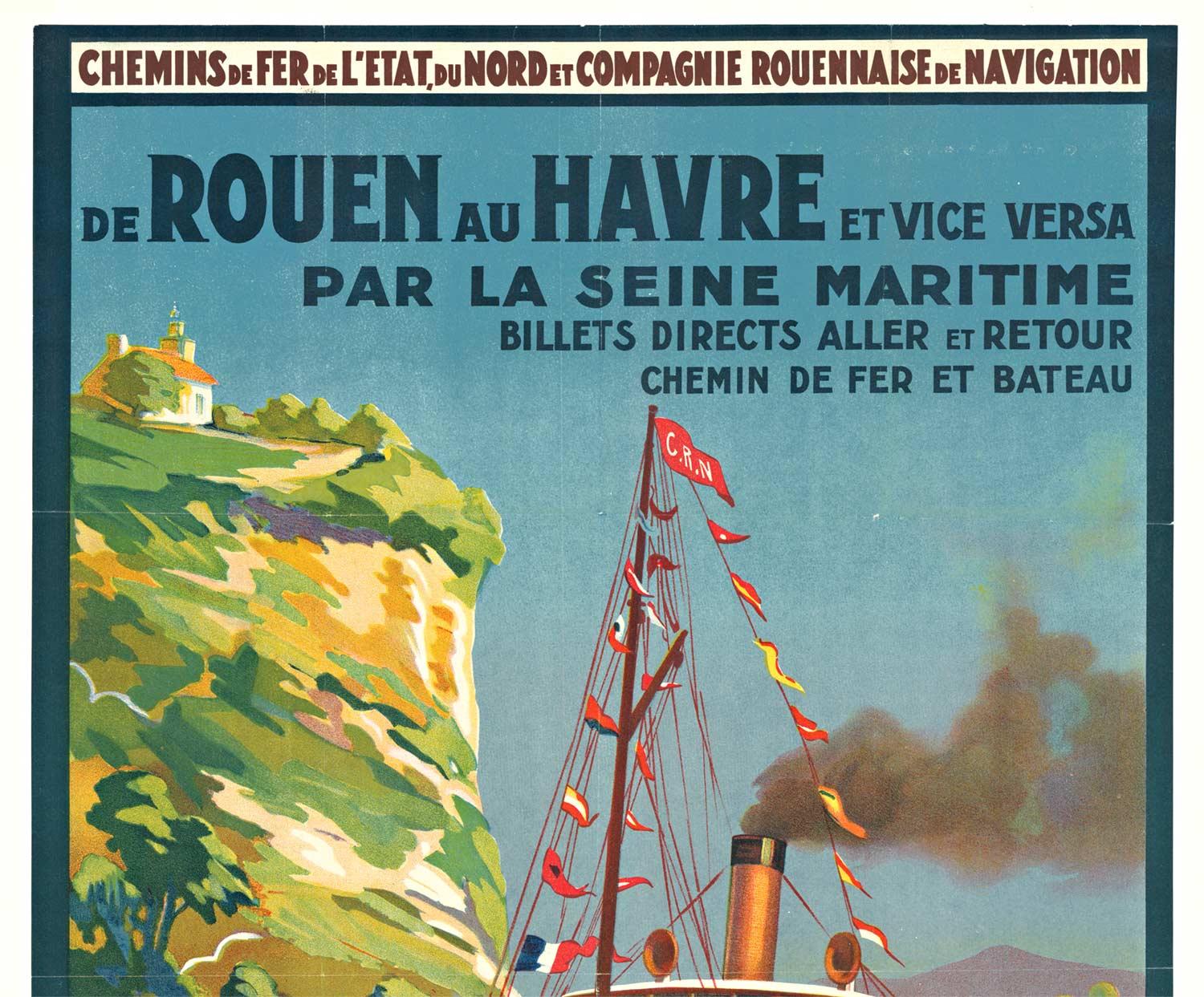 Vintage-Poster „de Rouen au Havre“, Vintage-Reise von Schiff – Print von Unknown