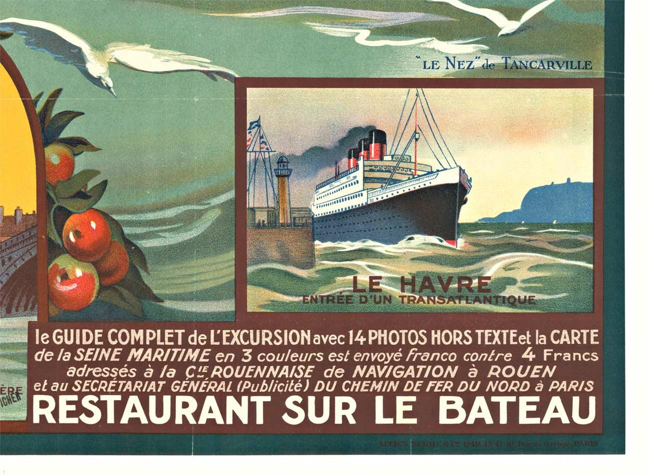 Vintage-Poster „de Rouen au Havre“, Vintage-Reise von Schiff (Grau), Print, von Unknown
