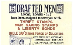 Original "Drafted Men, War Savings Stamps 5 Dollars" vintage American poster