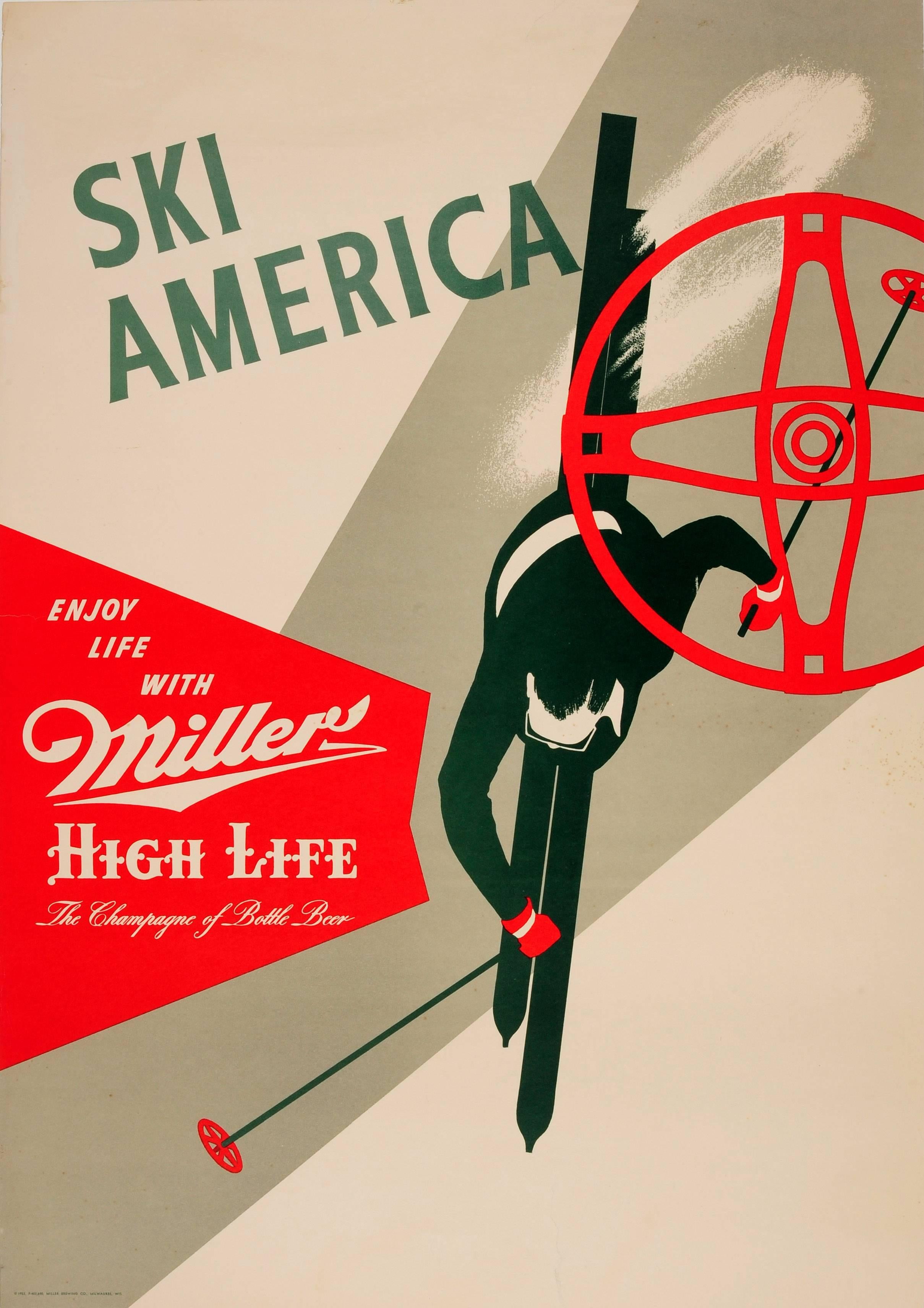 Unknown Print - Original Drink Poster Ski America Enjoy Life Miller The Champagne Of Bottle Beer