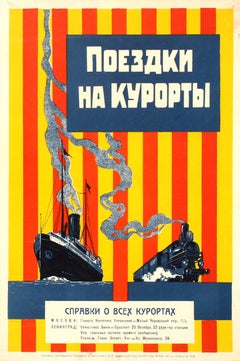 Antique Original Early Soviet NEP Era Constructivist Design Poster Trips To Resorts USSR