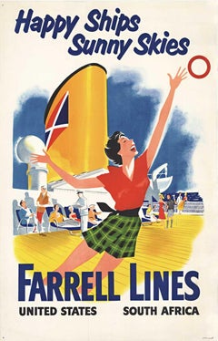 Original "Farrell Lines,  Happy Ships Sunny Skies" Vintage cruise line poster