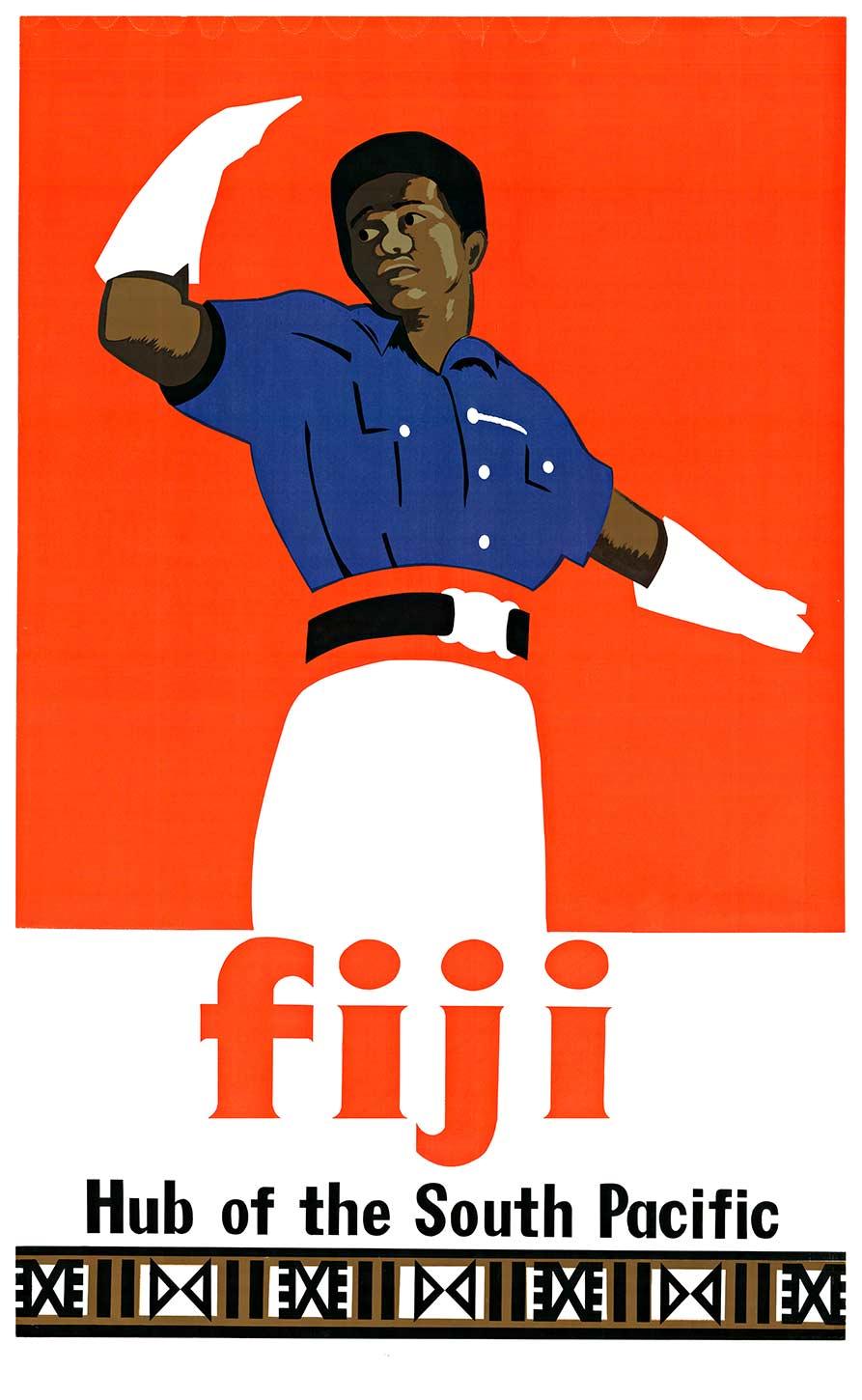 Figurative Print de Unknown - Fiyi original - Centro de la vendimia del Pacífico Sur  póster de viaje con reverso de lino.