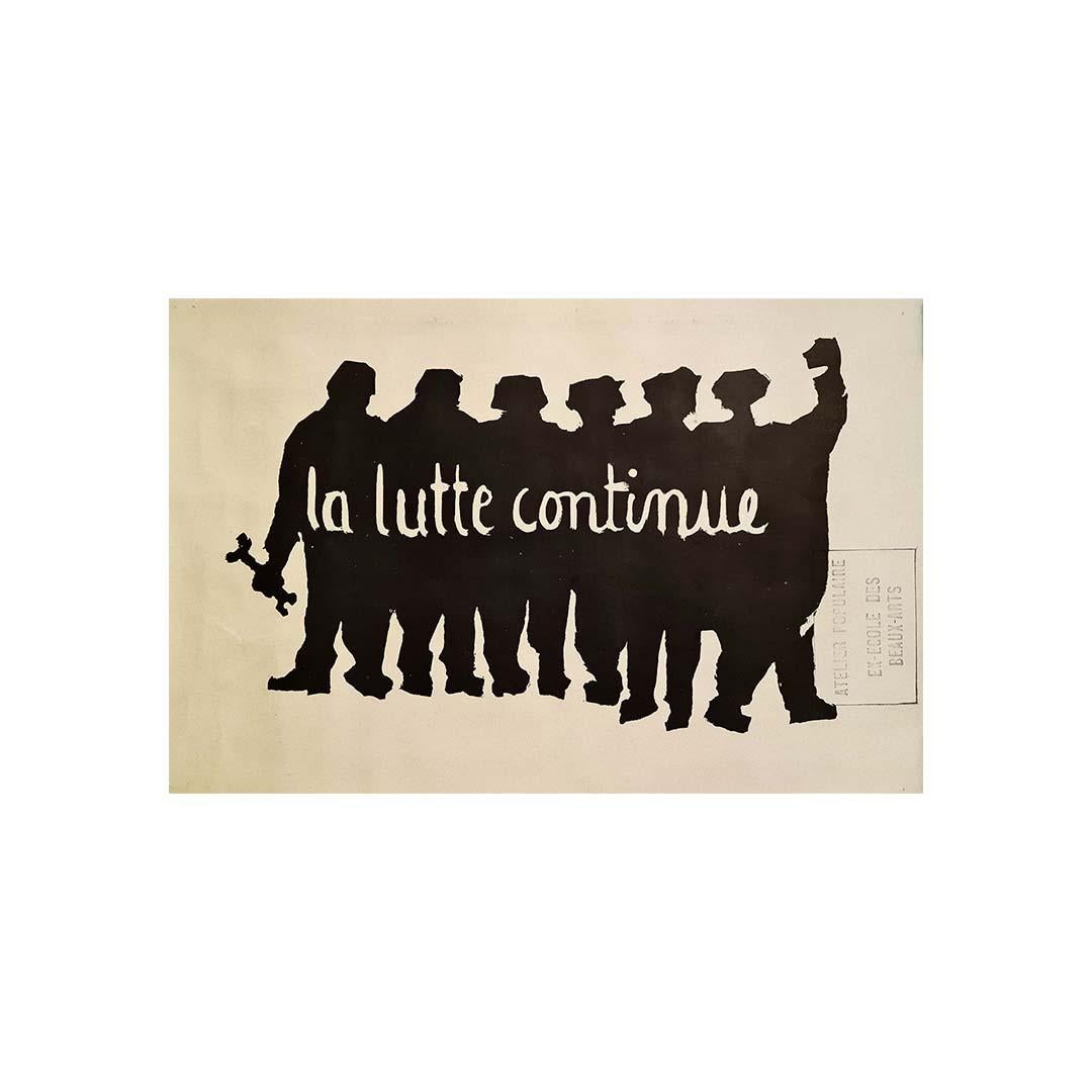 Original French Political Poster May 68 - La lutte continue - Print by Unknown