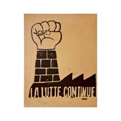 Retro Original French Political Poster May 68 - La lutte continue