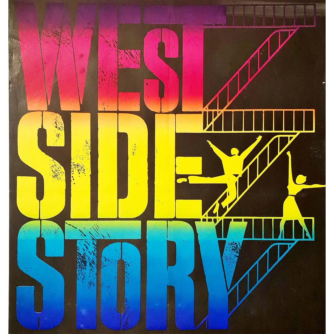 Nice poster of 1961 for the movie West Side Story.

West Side Story is an American musical film directed by Jerome Robbins and Robert Wise, released in 1961. Great popular and critical success, it is a classic of the genre and won 10 awards (out of