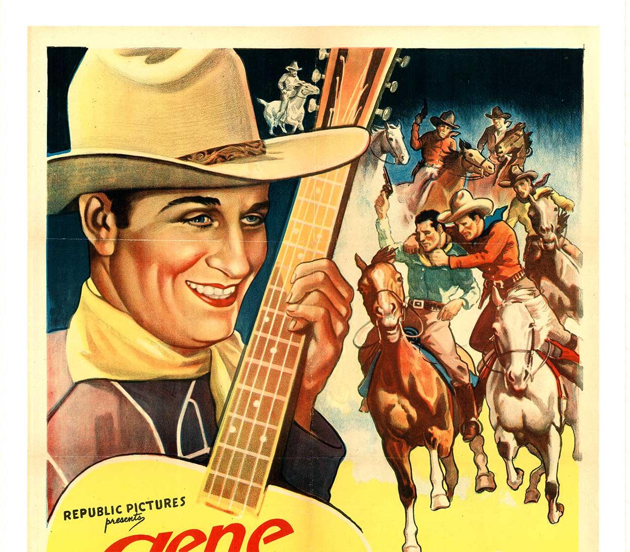 Affiche de film originale Gene Autry Gold Mine in the Sky US 1 feuille avec support en lin - Print de Unknown