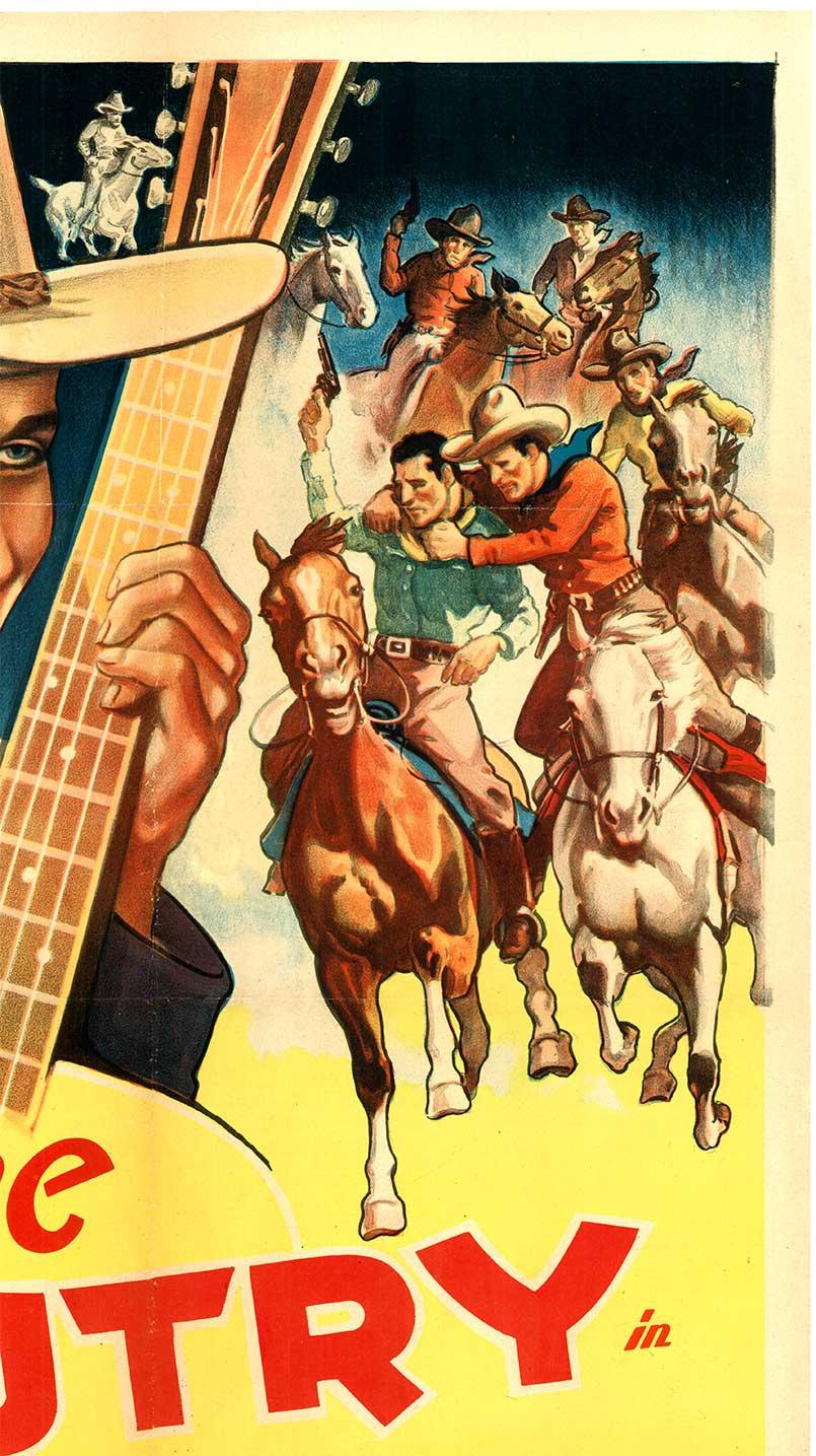 Affiche de film originale Gene Autry Gold Mine in the Sky US 1 feuille avec support en lin - Or Animal Print par Unknown