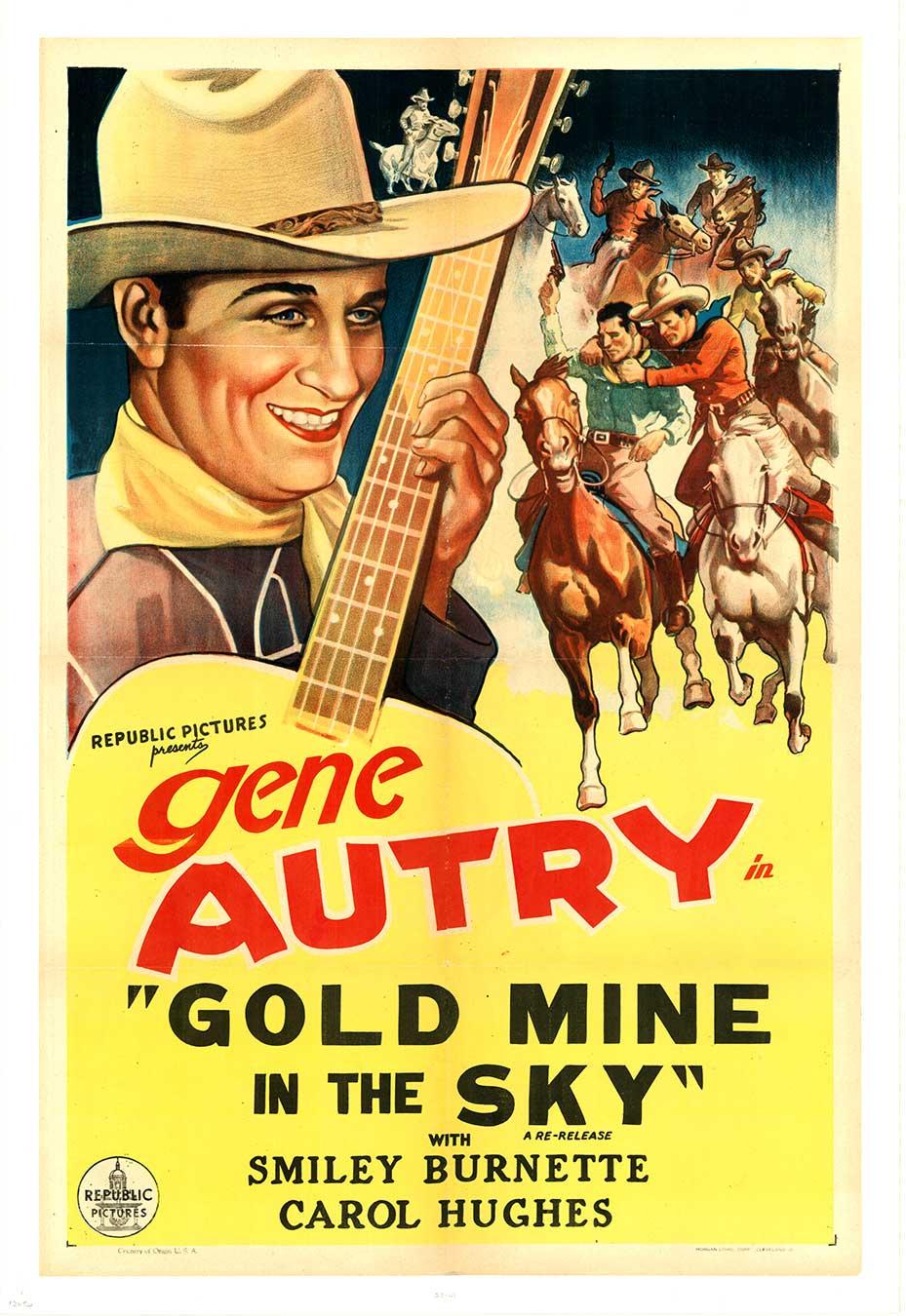 Poster cinematografico originale di Gene Autry Gold Mine in the Sky US a 1 foglio con supporto in lino