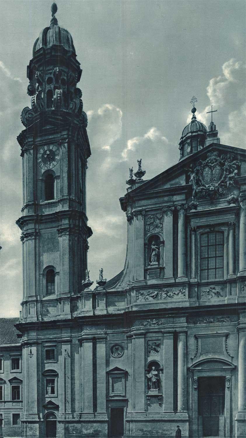 Affiche vintage allemande d'origine de l'église théatine et de la Feldhernhalle de Munich - Print de Unknown