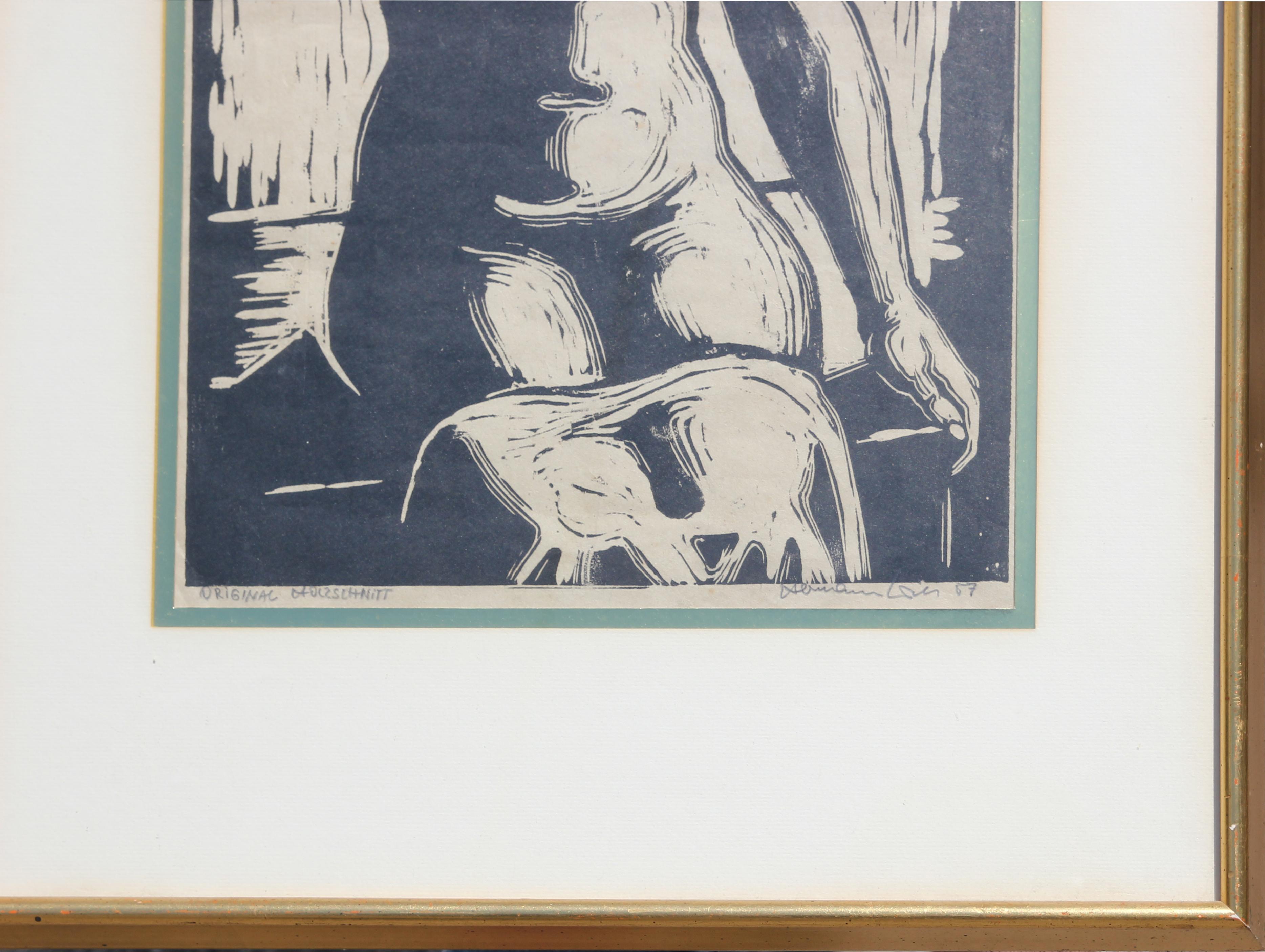 Original German Woodcut Print of a Seated Nude Female 4