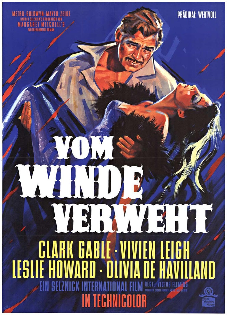 Unknown Portrait Print - Original 'Gone with the Wind" vintage German movie poster