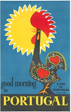 Affiche originale de voyage « Good Morning Portugal » vintage - Rooster