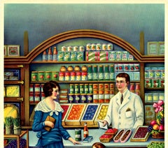 Original Groceries and Fruits chromolithograph vintage poster 1920s