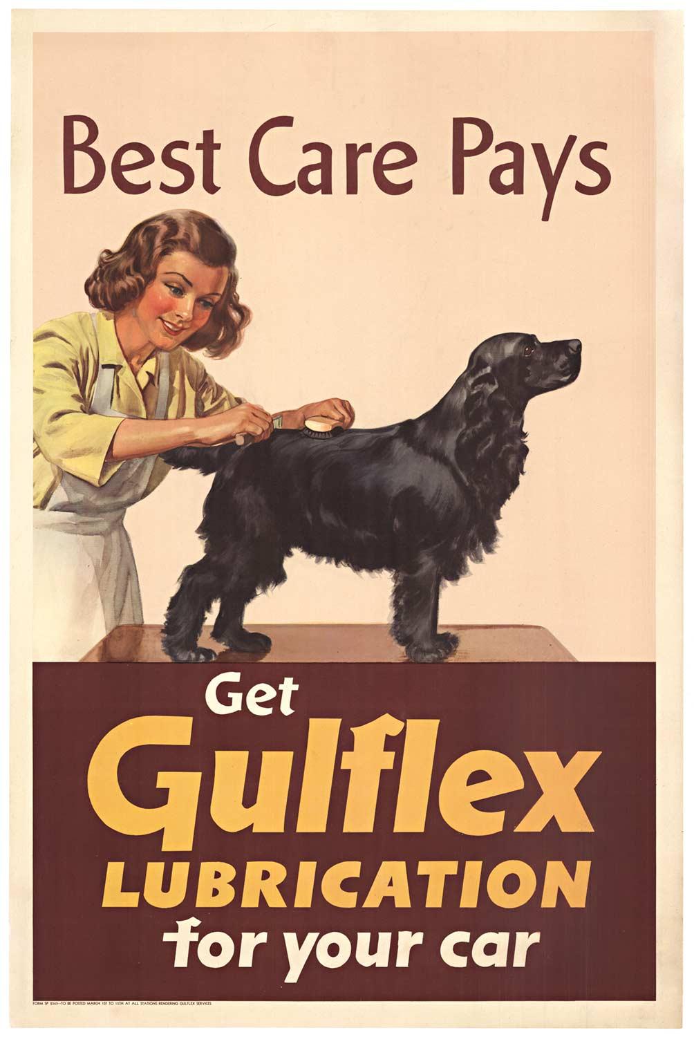Unknown Animal Print - Original "Gulflex Lubrication for your car" Best Care Pays vintage poster
