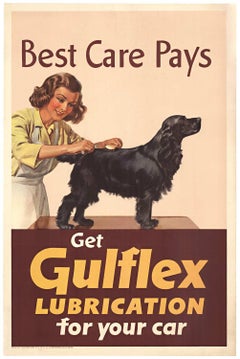 Original "Gulflex Lubrication for your car" Best Care Pays Retro poster