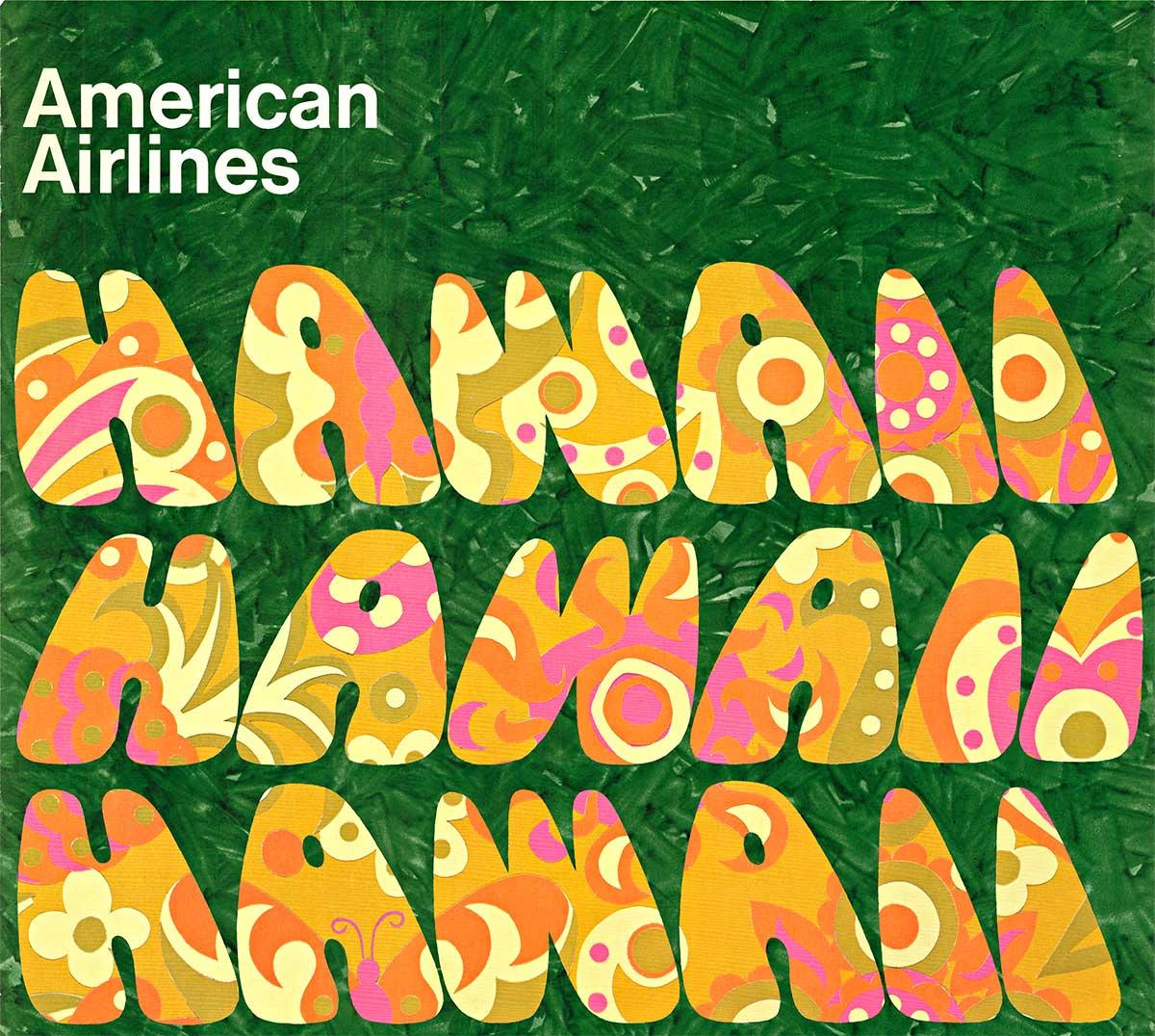 Original Vintage-Poster, Hawaii American Airlines, Psychedelic Flower Power, Hawaii – Print von Unknown