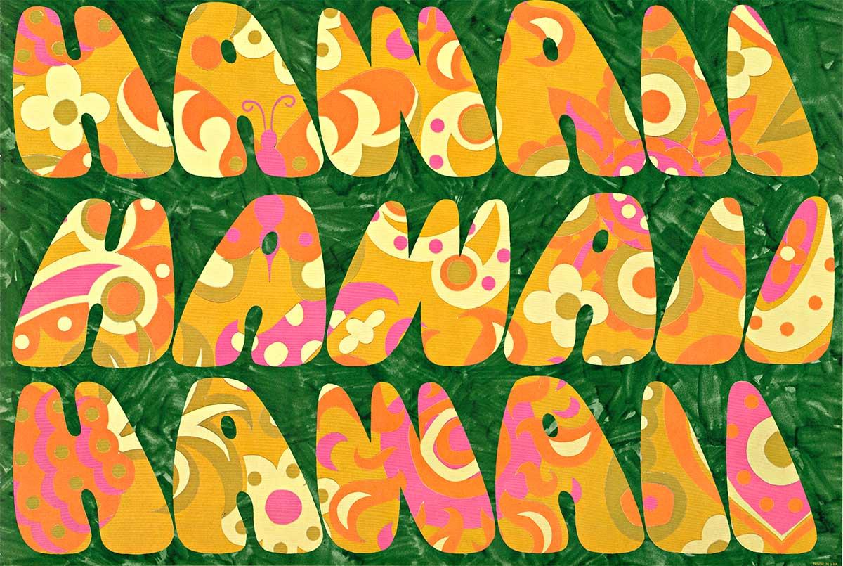 Original Vintage-Poster, Hawaii American Airlines, Psychedelic Flower Power, Hawaii (Pop-Art), Print, von Unknown