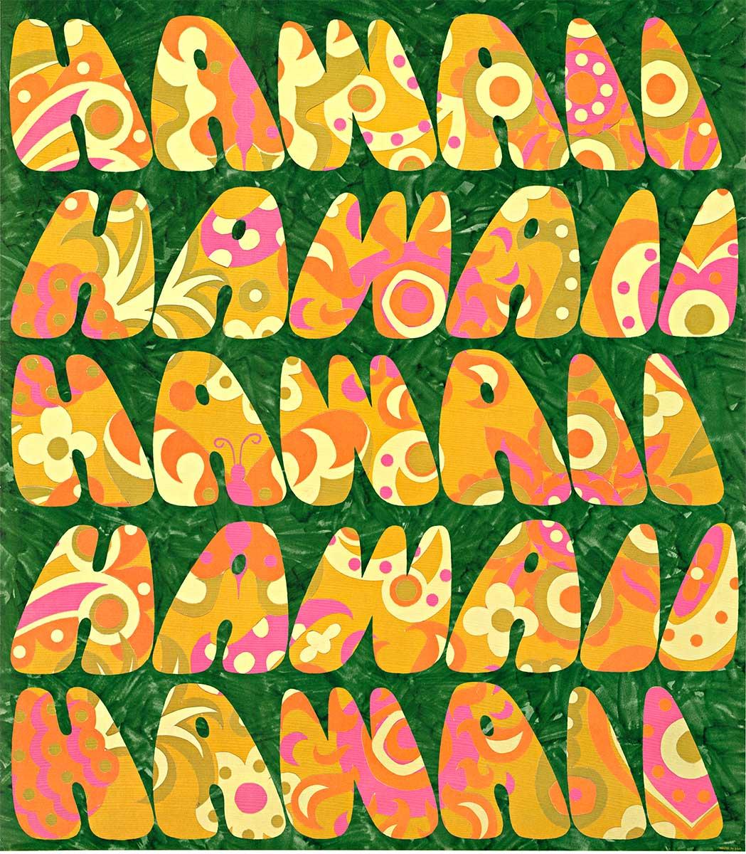 Original Vintage-Poster, Hawaii American Airlines, Psychedelic Flower Power, Hawaii (Orange), Abstract Print, von Unknown