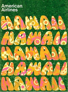Original Hawaii American Airlines Psychedelic Flower Power vintage poster