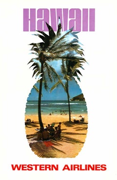 Affiche de voyage vintage originale d'Hawaï Western Airlines