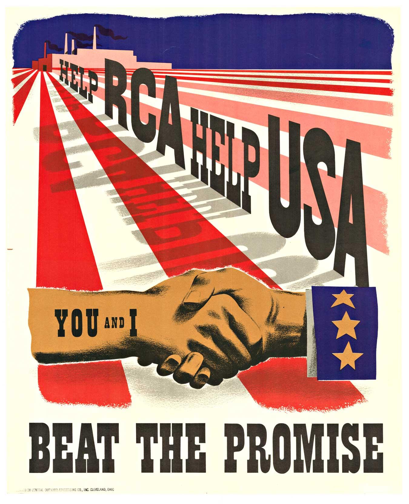 Unknown Landscape Print - Original 'Help RCA help USA, You and I Beat the Promise" vintage WWII poster