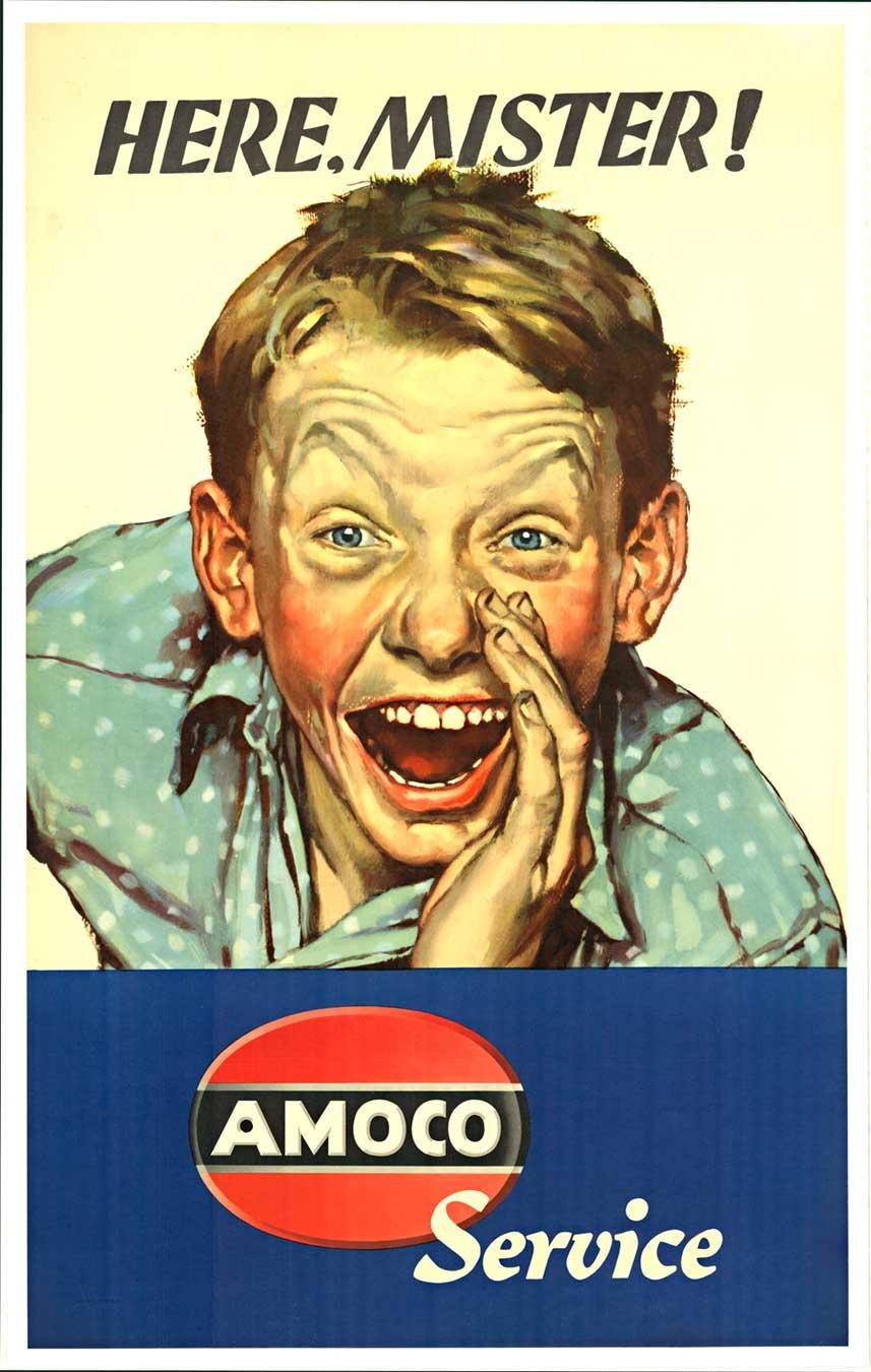 Unknown Print - Original "Here. Mister!  AMOCO Service" vintage automotive poster