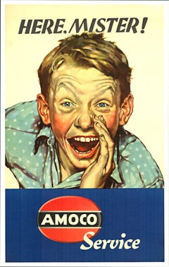 Original "Here. Monsieur !  Affiche vintage « AMOCO Service »