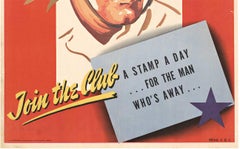 Originale An He sta lottando per te  Join the Club 1943 poster vintage della Seconda Guerra Mondiale su lino
