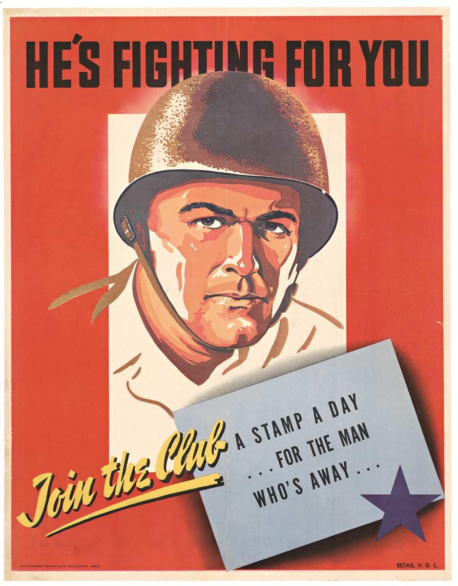 Portrait Print Unknown - An He se bat pour toi  Join the Club 1943 affiche vintage WW2 sur lin