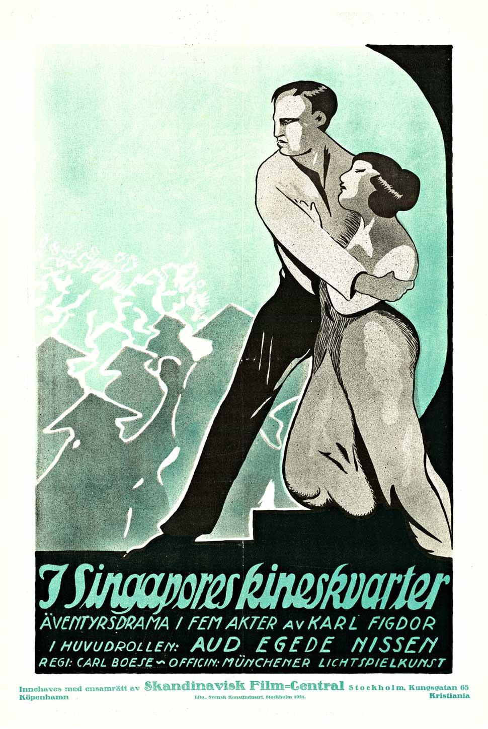 Unknown Figurative Print – Original "In Singapore's Chinese Quarter" Schwedisches Stummfilmplakat, auf Leinen