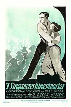 Original “In Singapore’s Chinese Quarter” Swedish silent movie poster, on linen