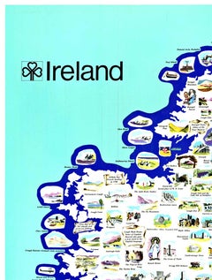 Original Ireland Pictorial Vintage Poster Travel Map linen backed