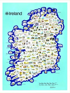 Original Ireland Pictorial Vintage Poster Travel Map  linen backed