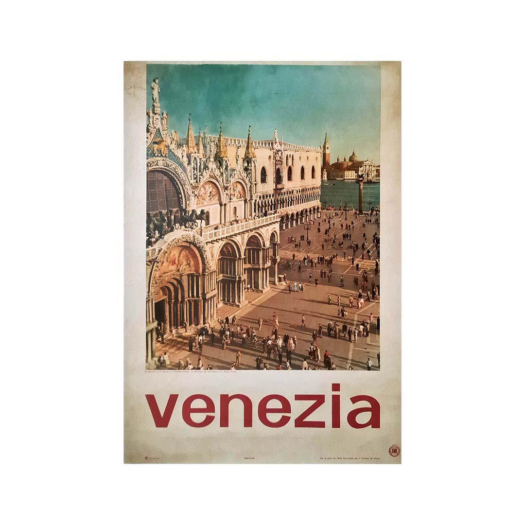 Beautiful Italian travel poster for the city of Venice, the Basilica of San Marco and the Ducal Palace. The ENIT, the Italian national tourism agency, is in charge of the tourist promotion of Italy abroad.

Railway - Tourism - Religion - Italy

The