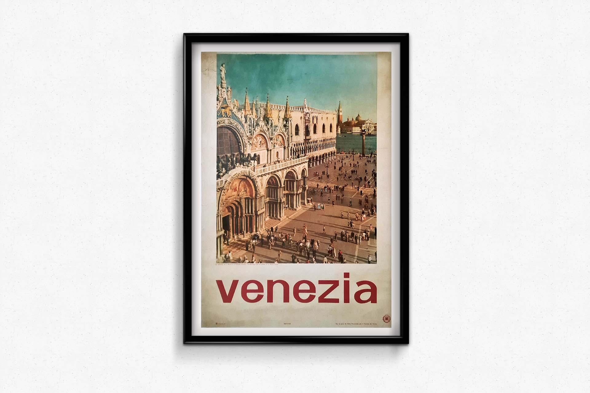 Poster di viaggio originale italiano per la città di Venezia La Basilica di San Marco in vendita 2