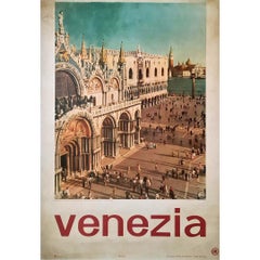 Vintage Original Italian travel poster for the city of Venice The Basilica of San Marco