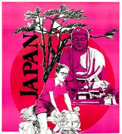 Original "Japan" Buddah and Bicycle travel poster.