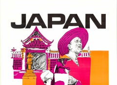 Original "Japan" vintage travel poster  serigraph  bicycle