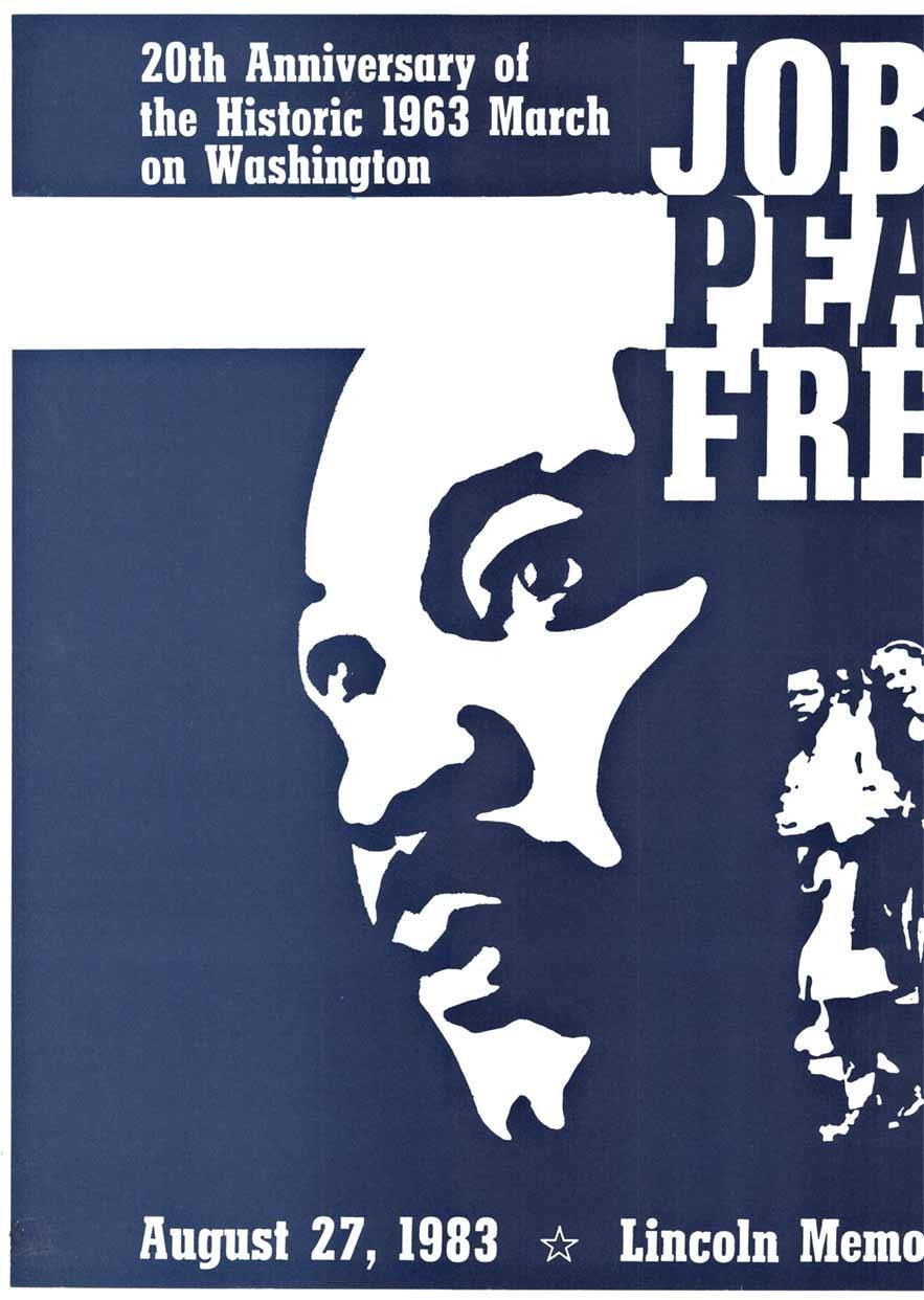 Original Vintage-Poster „Jobs, Peace Freedom“ mit Friedensfreiheit.  20. Jahrestag des Marsches von 1963 – Print von Unknown