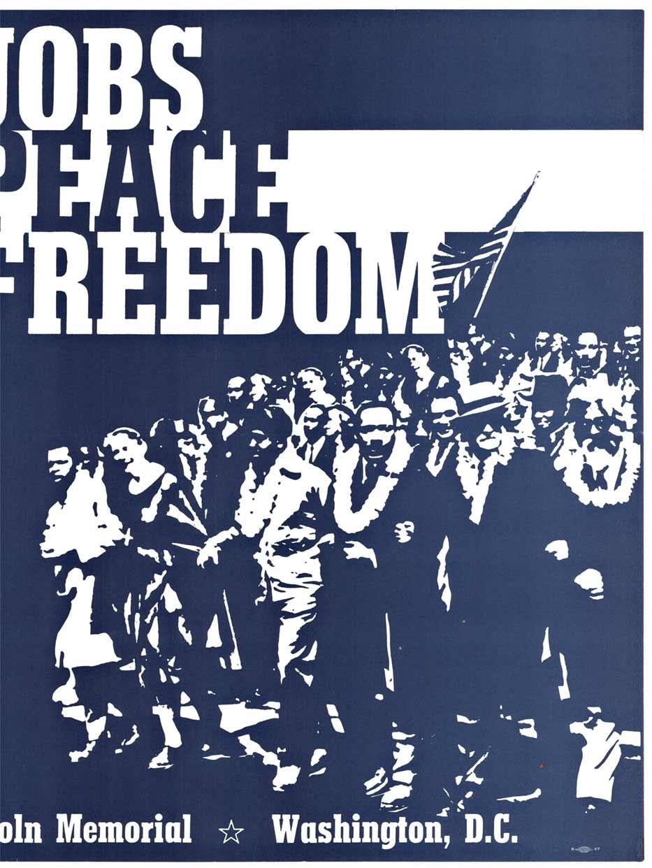 Original Vintage-Poster „Jobs, Peace Freedom“ mit Friedensfreiheit.  20. Jahrestag des Marsches von 1963 (Amerikanische Moderne), Print, von Unknown